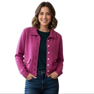 Peter England Nantucket Pink Organic Cotton Polo Collared Cardigan Size M